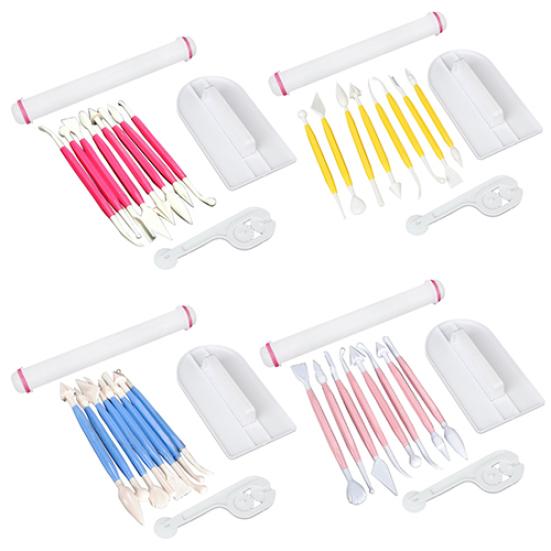 11 Pcs Sugarcraft Fondant Smoother Cutter Embosser Baking Rolling Tool Kit Set