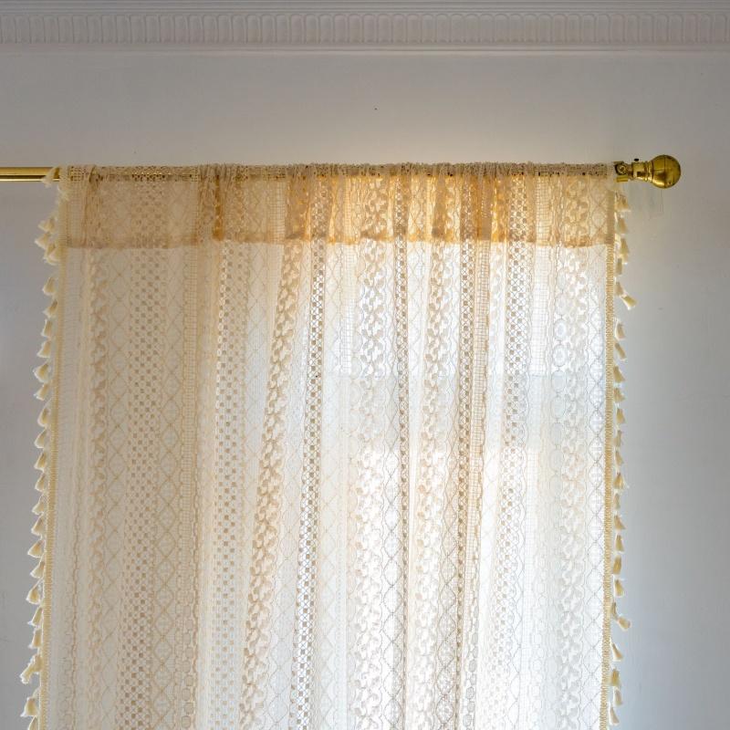 Pannelli Tende Trasparenti in Pizzo Bianco Beige, Motivo a Monete Filtranti la Luce Pronti all'Uso in Voile per Soggiorno Finestra a Golfo