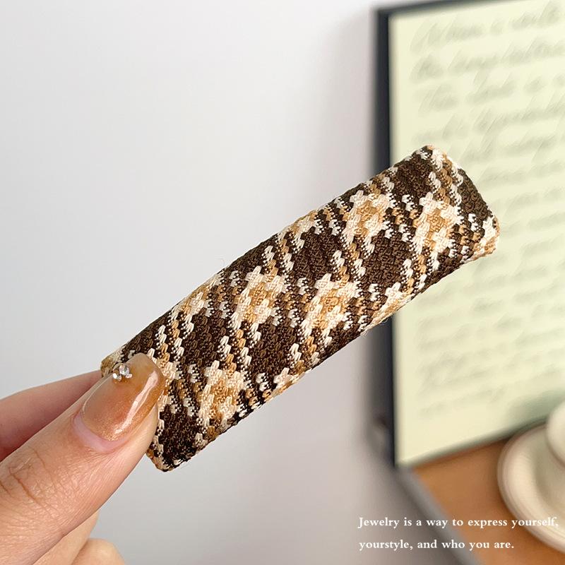 New Fashion Fabric Plaid Side Hair Clips Women Korean Coffee Color Geometric BB Clip Hairpins Hairgrip For Girls Kids Hair Accessories