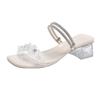 Temperament French Sandals One-word Sandals 2025 New Summer Two Wear Fashion Fairy Rhinestone Transparent Thick Heel Slippers Woman