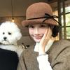 Elegant Woolen Bucket Hat Bowknot Wool Fisherman Hat Retro Hepburn Style Topper Hat  Outdoor