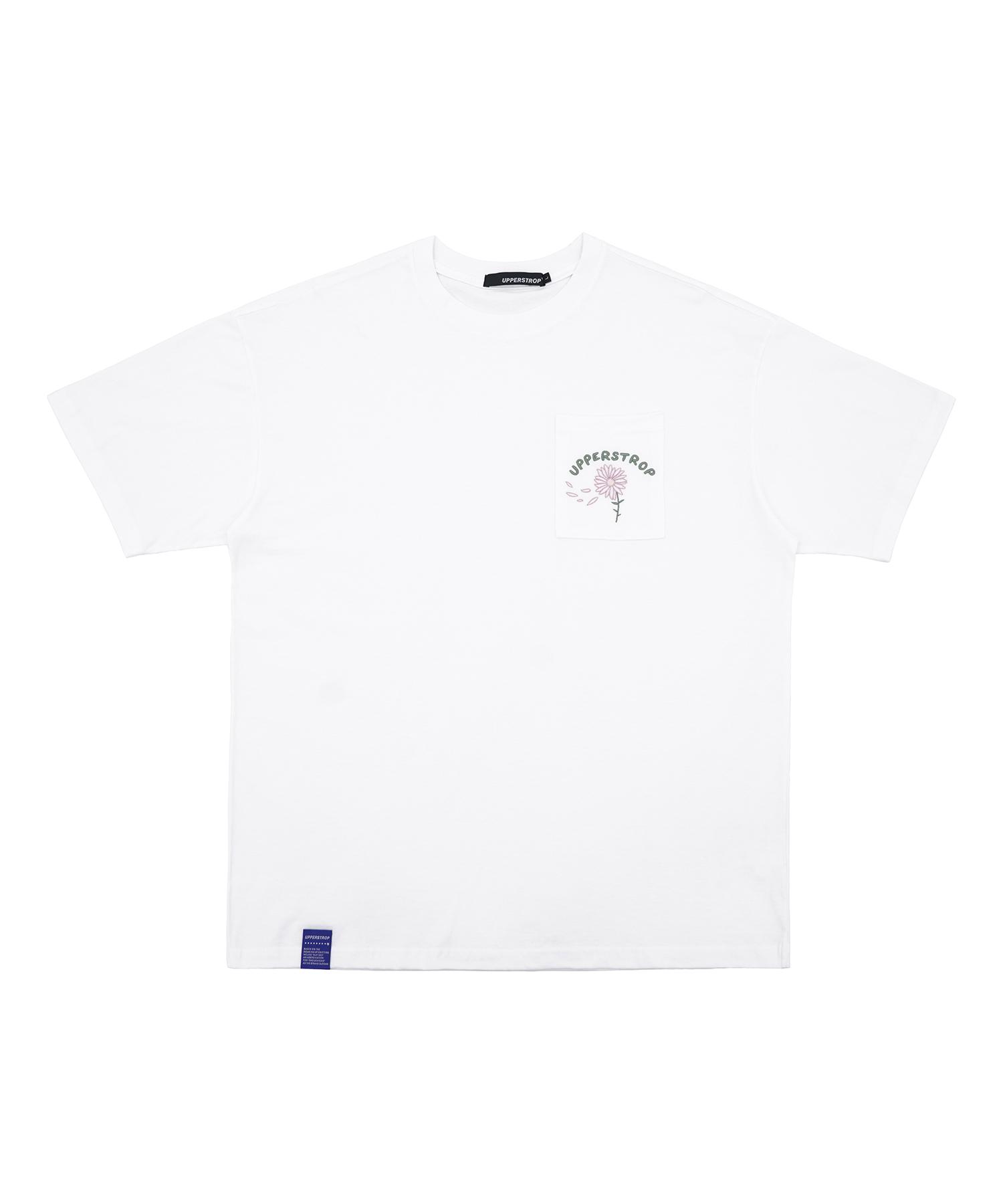 Upper Strop [Up9607] Comma Flower Pocket Short Sleeve T-Shirt White L