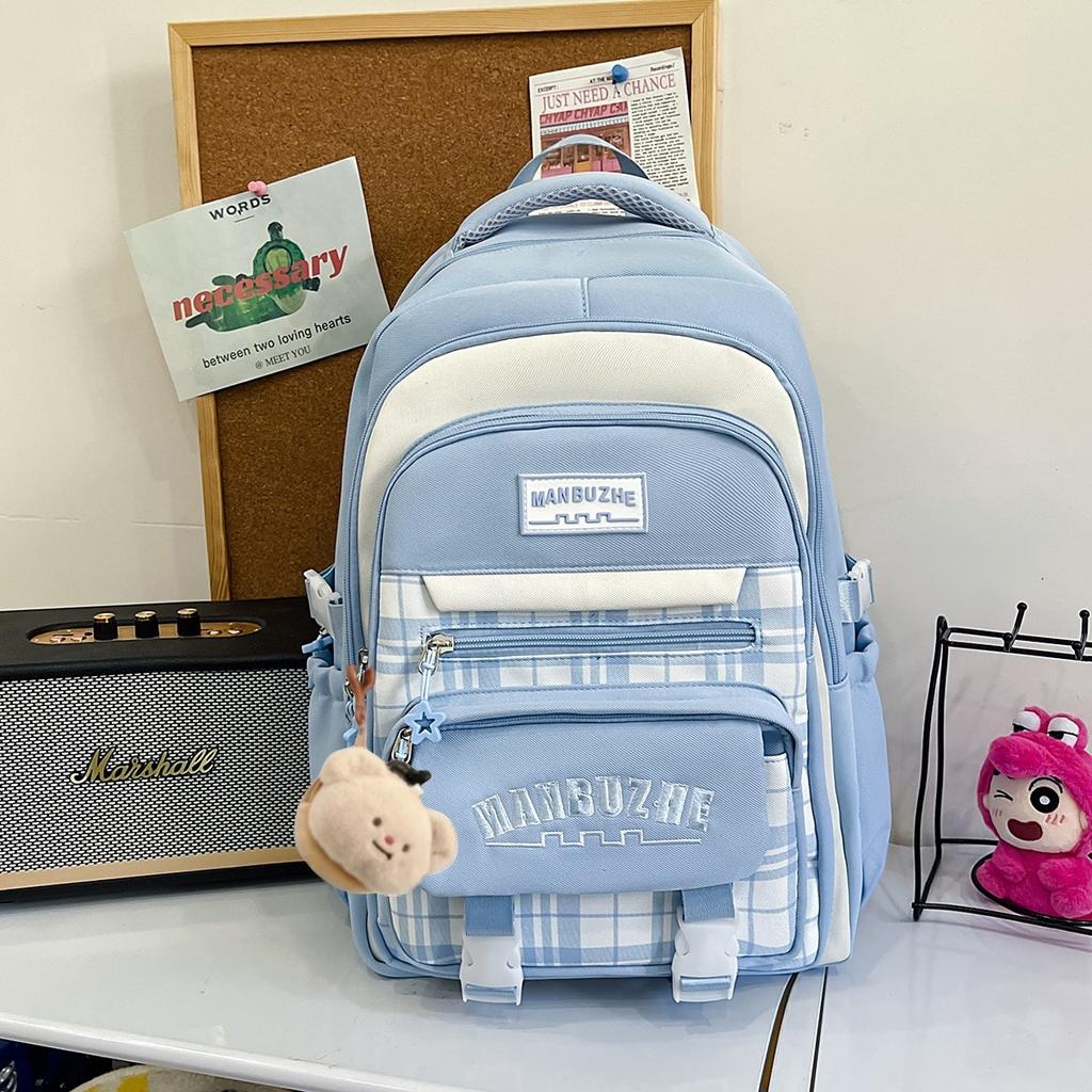 Schoolbag Korean Version of Mori Primary School Student Schoolbag Female High-value Plaid Contrasting Color College Style Middle School Student Multi-