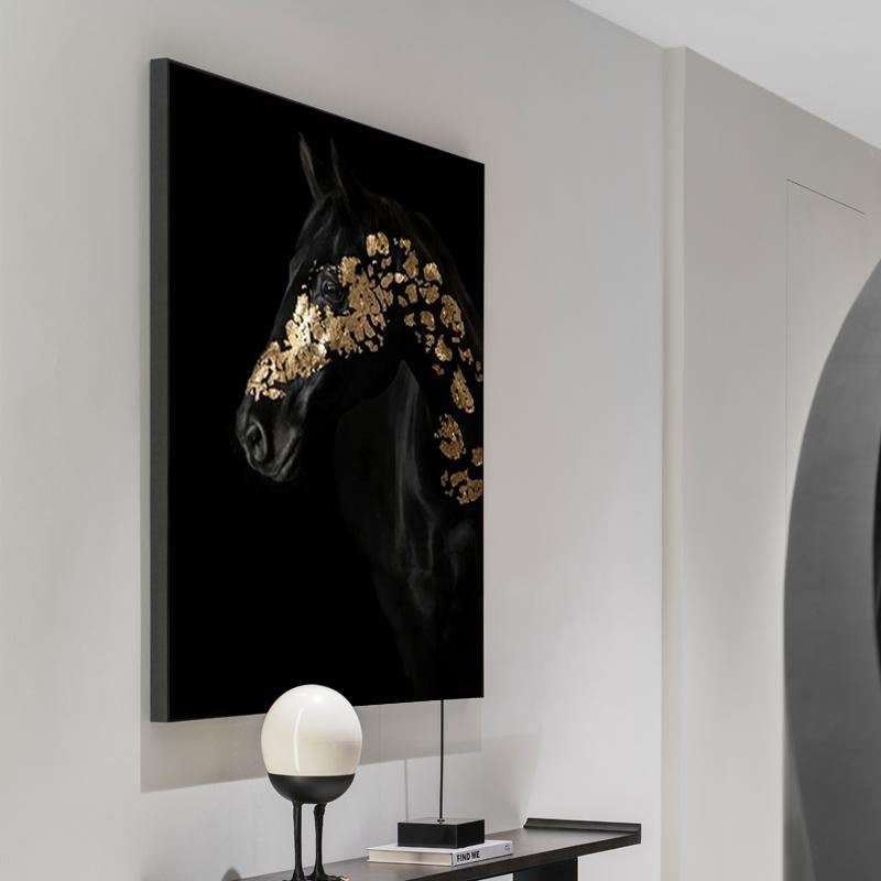 Animal Painting Black and Gold Horse Picture Big Large Size Canvas Wall Art Prints for Living Room Decoration Frameless