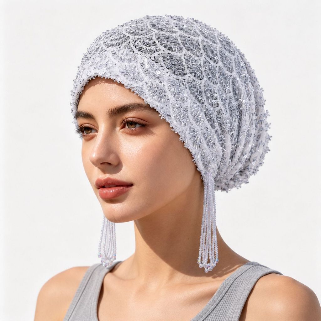 Polyester Beanie Hat With Sequins And Tassels For Casual Wear