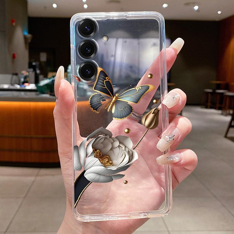 For Samsung S25 FE Case Luxury Butterfly Flower Silicone Soft Cover For Samsung S25FE S24 FE Transparent Protective Phone Cases