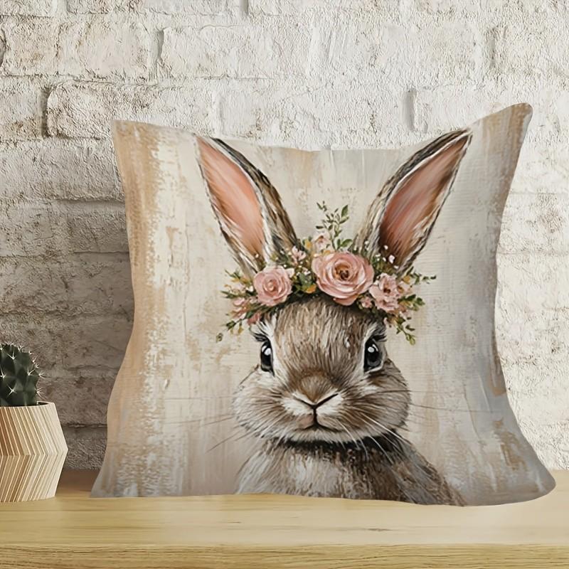 Easter Decoration Pillowcase 2D Flat Print Rabbit Pattern Polyester Sofa Bedroom Decoration Exquisite Cute Cushion Cover