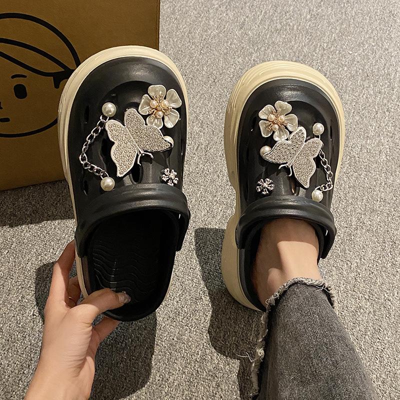 Fashion Beach Garden Shoes DIY Women's Hole Shoes 8cm Sandal Slippers Cartoon Accessories Hole Slippers Shoes for Students Girls