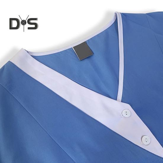 Bluzki pielęgniarskie z dekoltem w serek i krótkim rękawem, patchworkowe, kolorowe, kieszenie, guziki, dekolty, bluzki do chirurgii stomatologicznej, odzież robocza