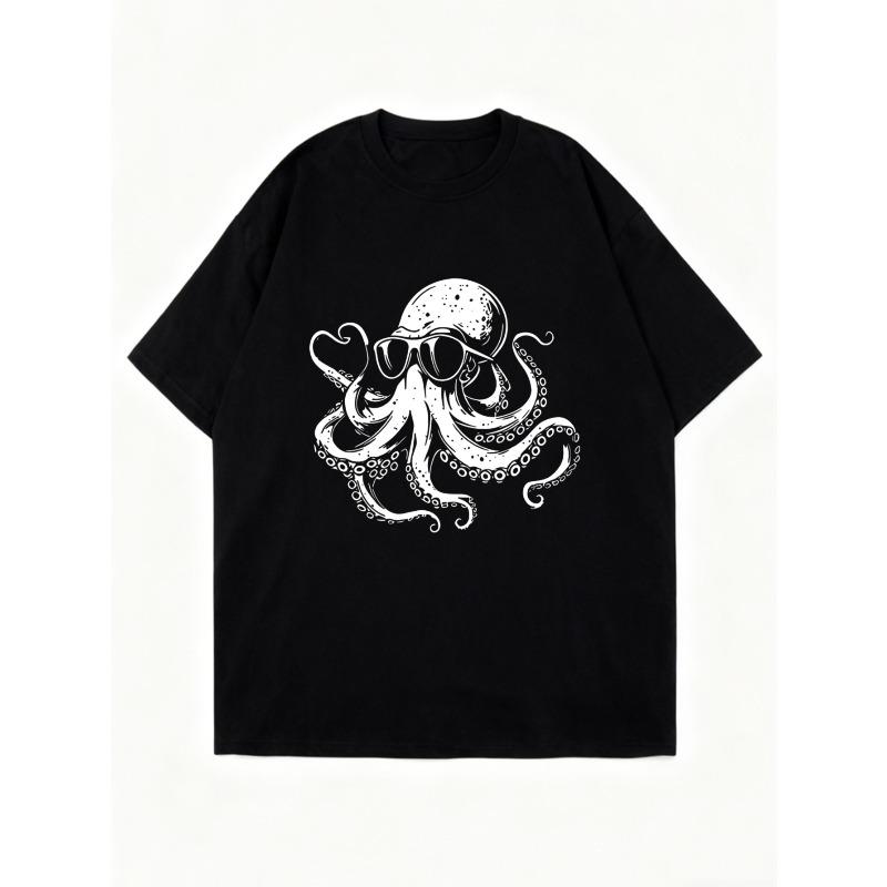 Octopus T Shirt Black Octopus With Sunglasses Print Casual Summer Wear