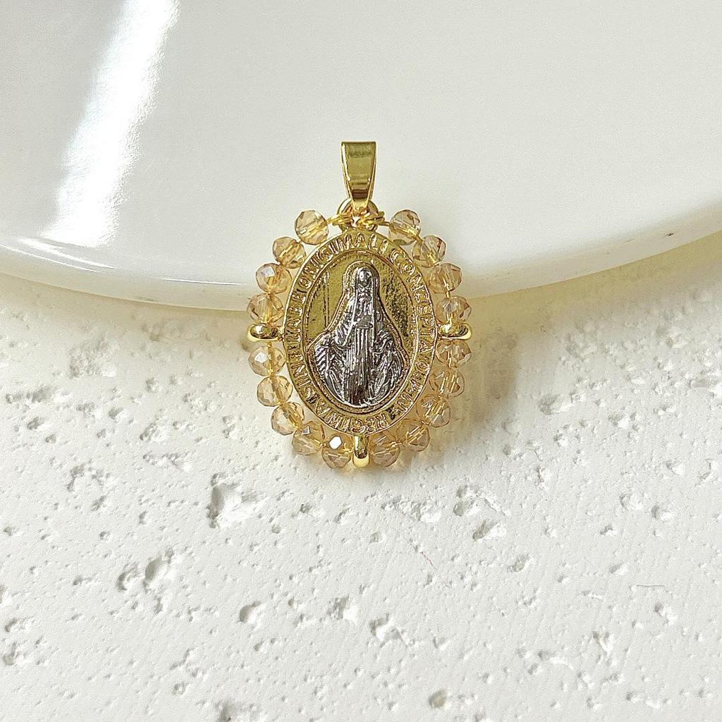 Colgante Ovalado Retro Tejido a Mano de la Virgen María Bicolor para Mujer
