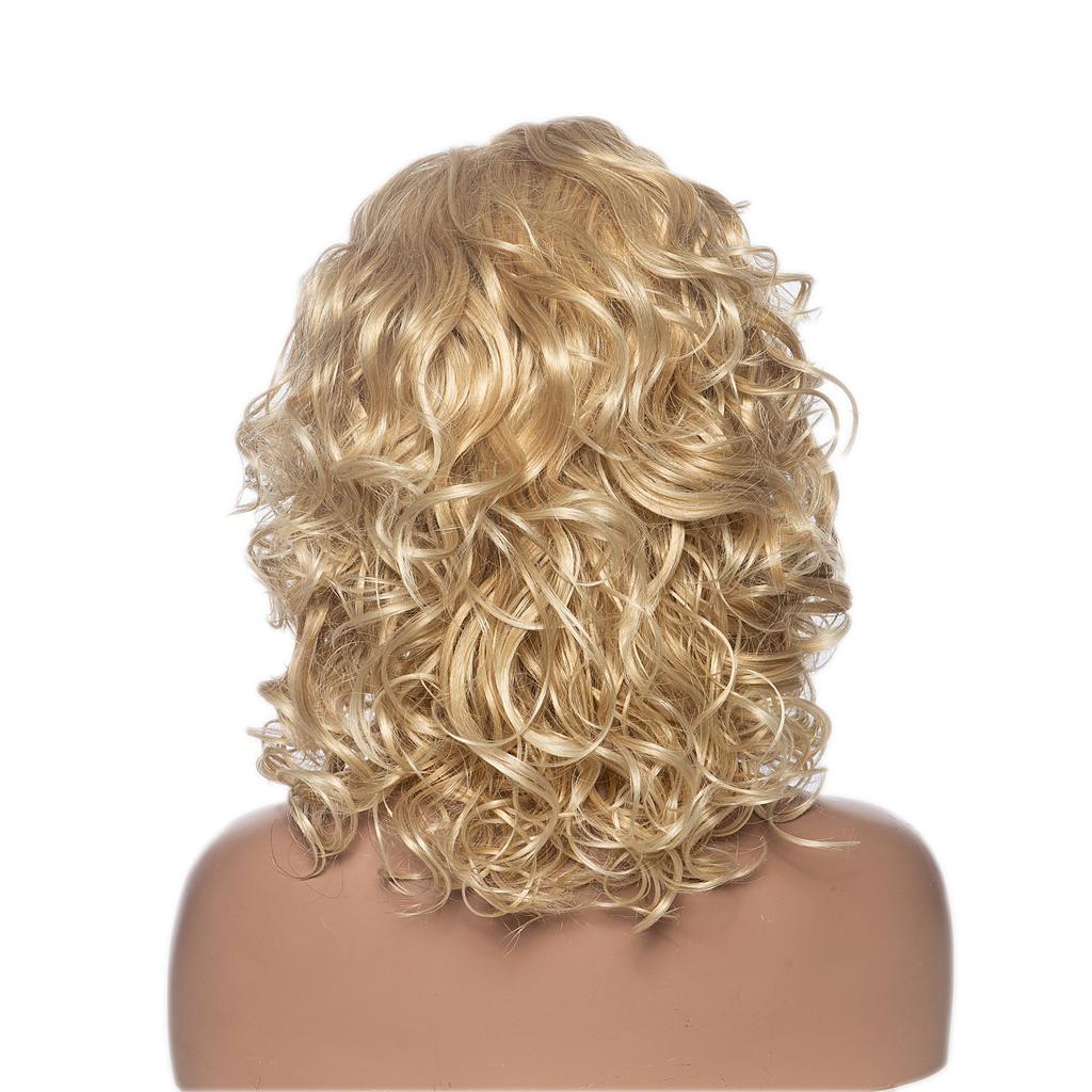 Ladies Synthetic Short Ombre Fluffy Blonde Gold Wigs Side Part for Women Daily Use High Temperature Fiber Curly Wigs
