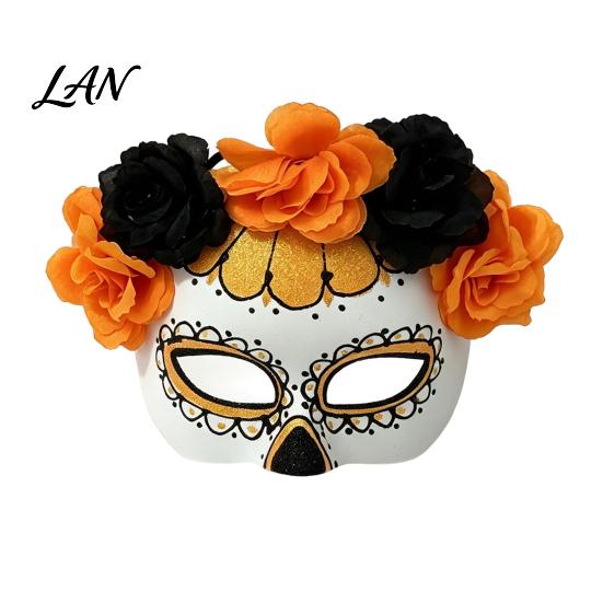 Face Cushion Halloween Masquerade Masque, Flower Skull Mexican Day of The Dead Adjustable Masque for Festivals Eye Costume, Fancy Dress, Cosplay Party