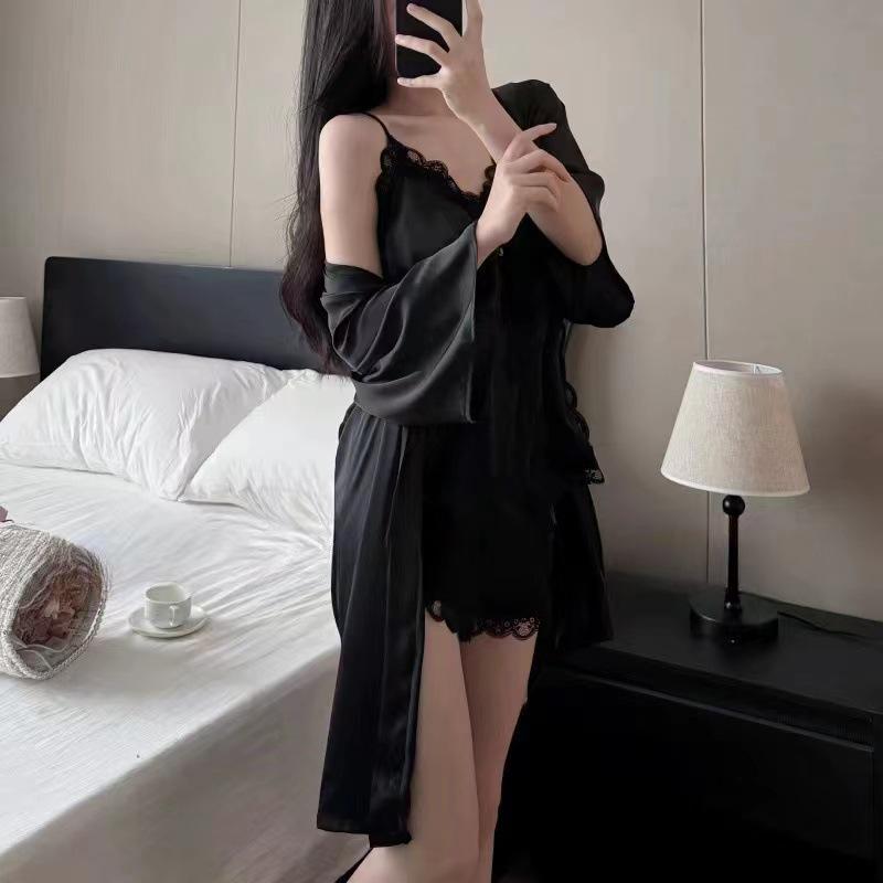 2025 Ice Silk Summer Pajama Set: Sexy Women's Button Camisole with Chest Pads