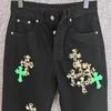 9922 CHROME HEARTS Men's and Women's American Style Trendy Jeans with Fabric Patches, Casual and Fashionable High Street Pants
