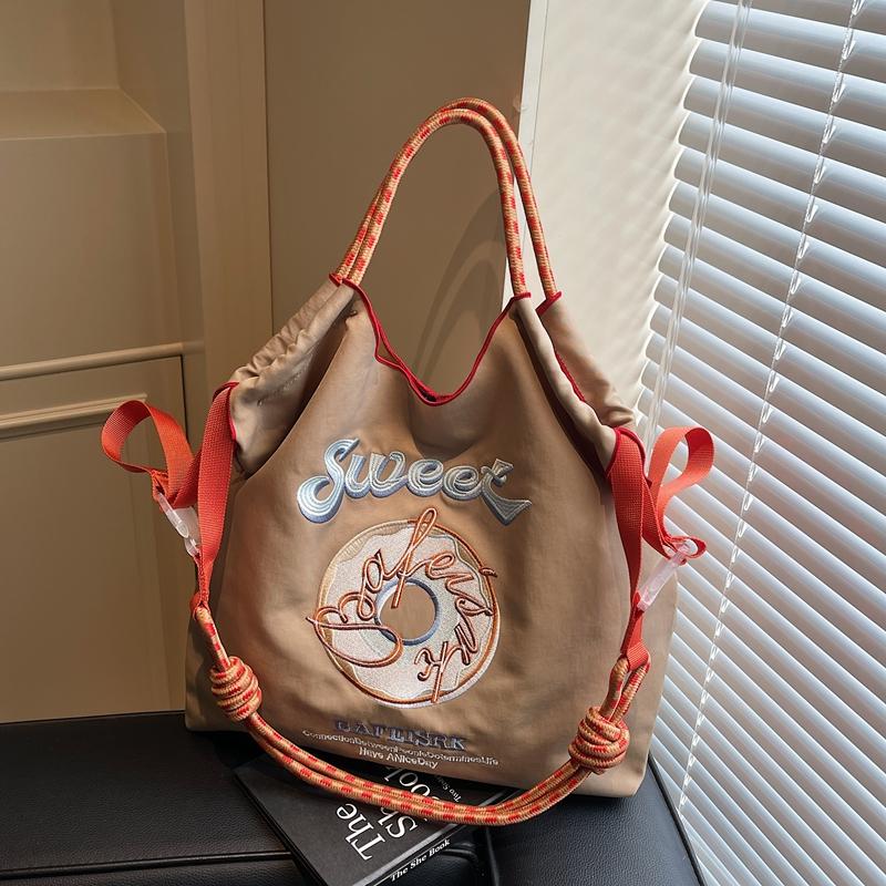 Fashion Solid Exquisite Embroidery Donut Sweet Shoulder Bags for Women 2026 Hot Sale Large Capacity Portable Elegant Tote Bags
