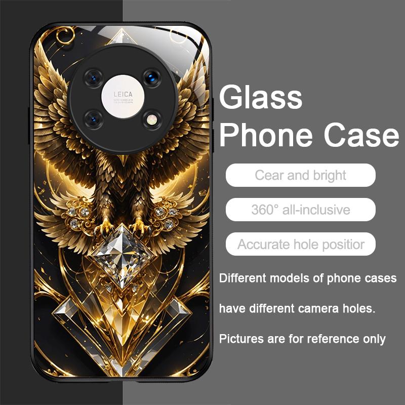 Stylowe Etui ze Szkła Hartowanego z Wzorem Złotego Diamentu i Orłem dla Huawei Honor 400 200 100 90 Magic 7 Pro 6 5 Lite X9 X8 Pokrowiec