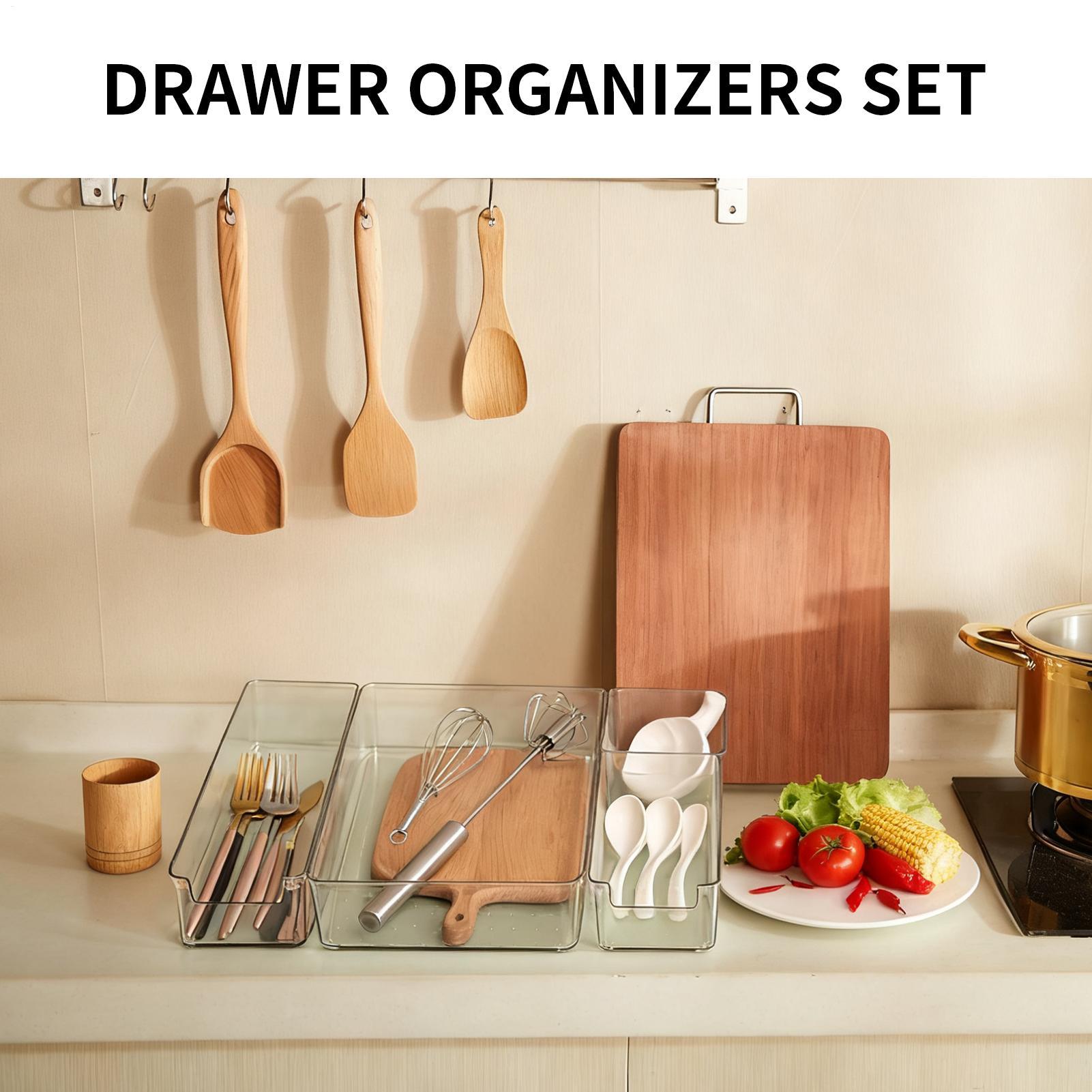 Bathroom Drawer Organizer 4 Pieces Clear Makeup Organizer Tray For Drawers Cosmetics Makeup Container Divider Bins For Utensil China Mainland