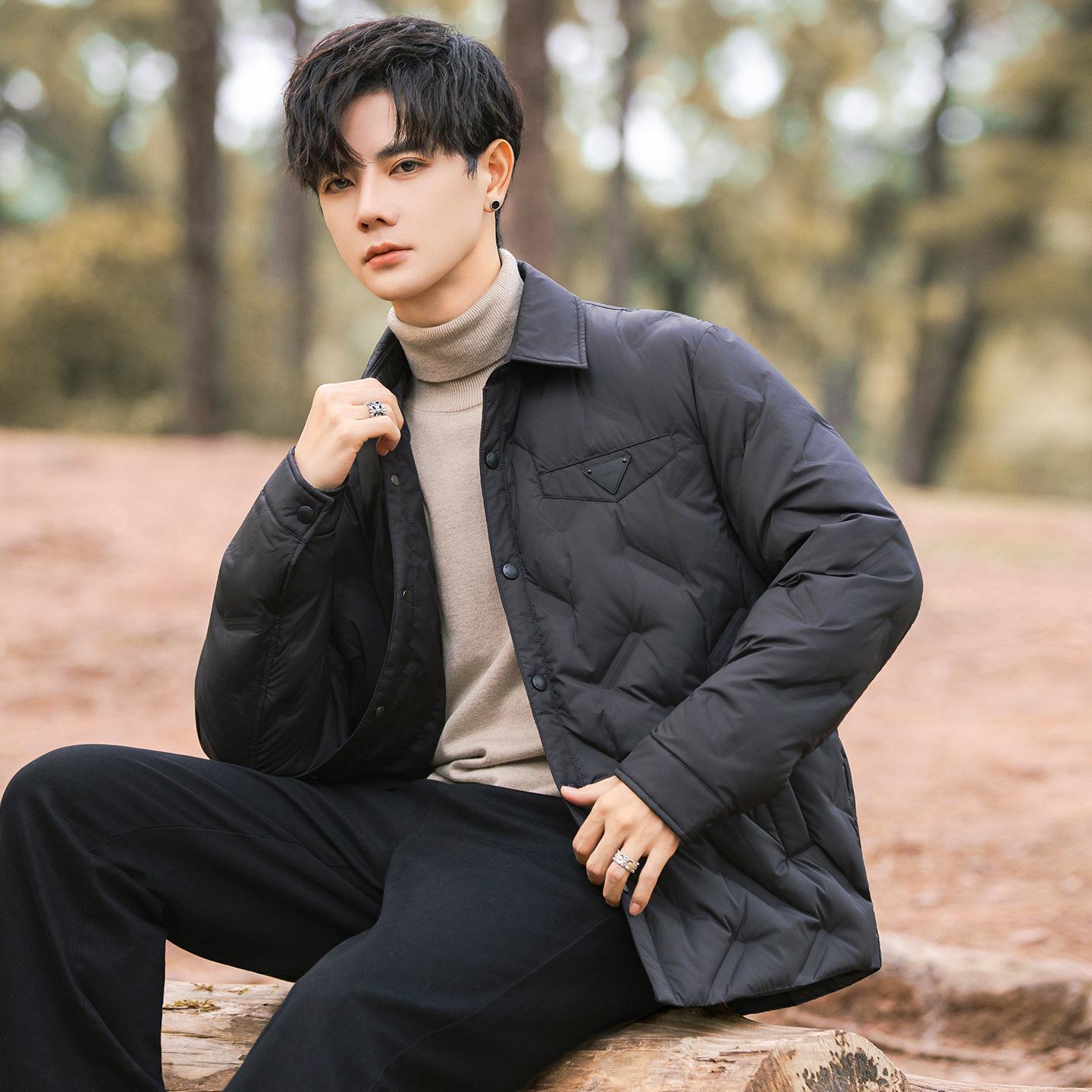 

2025 Winter Men s Notch Lapel 90% White Goose Down Jacket - High Quality, Lightweight, Warm Outerwear XXL