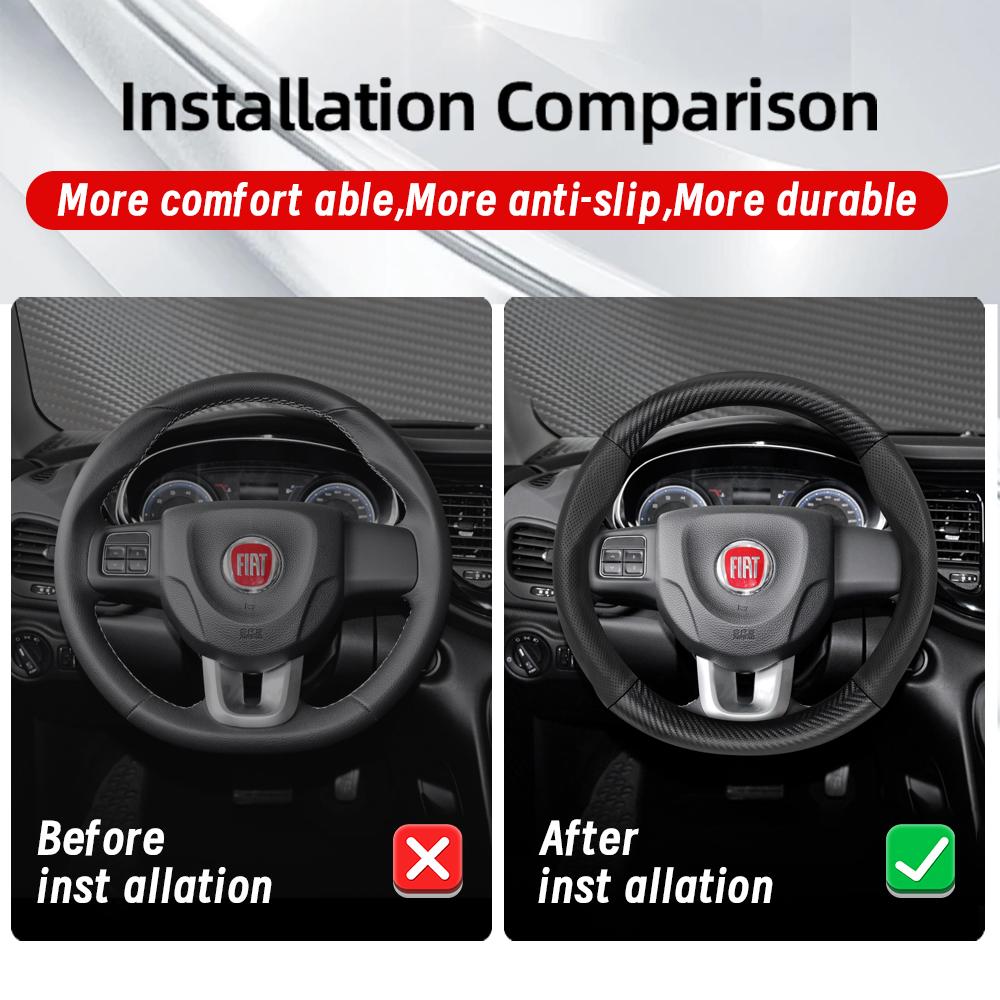 Bpzsw1 Geeignet für Fiat Atmungsaktive Löcher Leder Matt Kohlefaserstruktur Lenkradbezug Geeignet für 500 Grande Punto Evo 169 Ducato Bravo