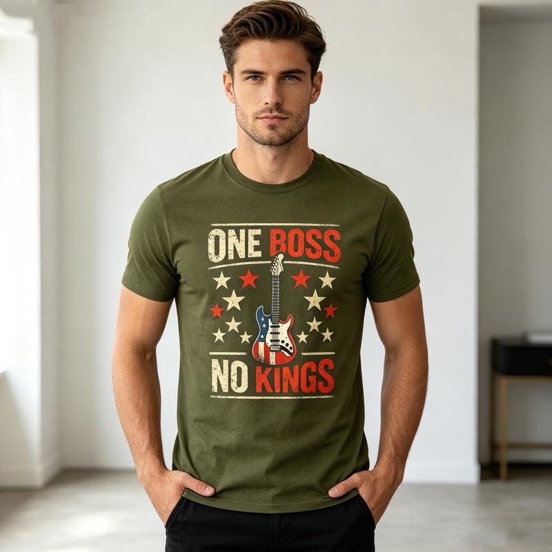 Rock Guitar Shirt One Boss No Kings Music Lover TShirt 100Cotton Crew Neck Short Sleeve Trendy Casual Tops