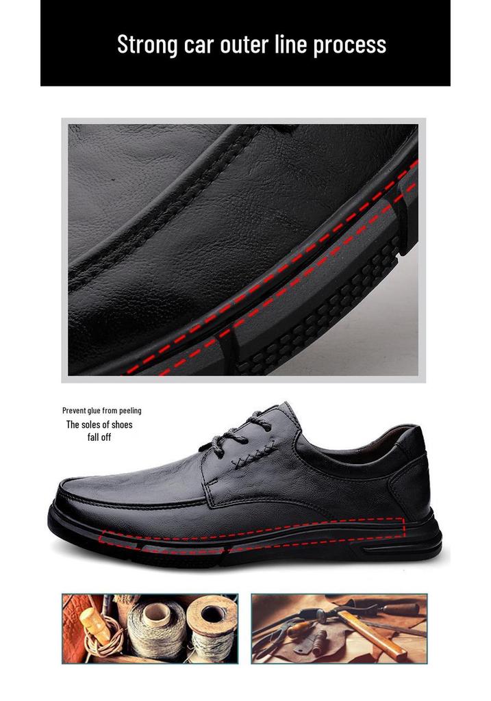 Men's Cowhide Leather Business Shoes - Soft Sole, Non-Slip, Sizes 45-46, Lace-Up, Ideal for Middle-Aged and Elderly Dads