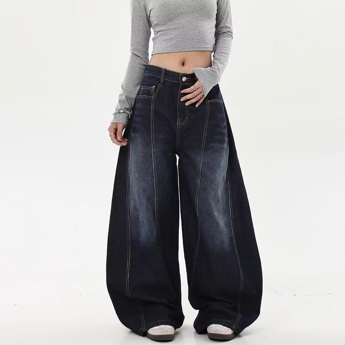 Unisex Retro Embroidered Wide-Leg Jeans - Washed Blue, Spring/Autumn 2025 Collection L