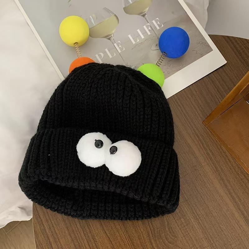 Cartoon Big Eyed Little Monster Woolen Hat for Women In Autumn and Winter Cute and Cute  Funny Couple Style Knitted Hat To Show Small Face