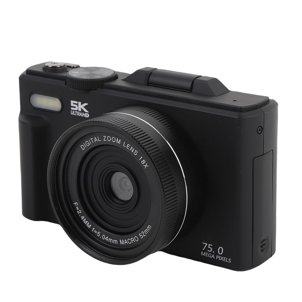 5K HD Digital Camera 75MP UHD 18XAF Autofocus 3 Inch Flip Screen WiFi Camera with Flash for Photography and Video