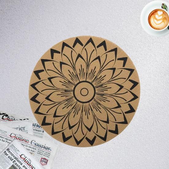 Round Faux Jute Placemats, Woven Table Mats with Nordic Pattern, Heat Resistant Pad for Dining Table, Restaurant Hotel Kitchen Decor