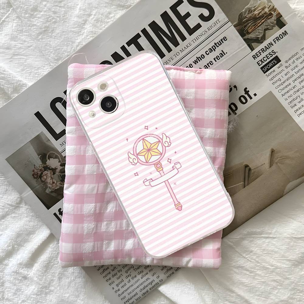 Cartoon Cardcaptor Sakura Magic Wand Moon Phone Case For IPhone 16 15 14 13 12 Mini 11 Pro XS Max X XR SE 6 7 8 Plus Soft