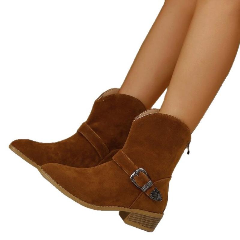 Pointed-toe Shoes, Large-sized Mid-heel Suede Boots, New Women's Boots, Women's Shoes