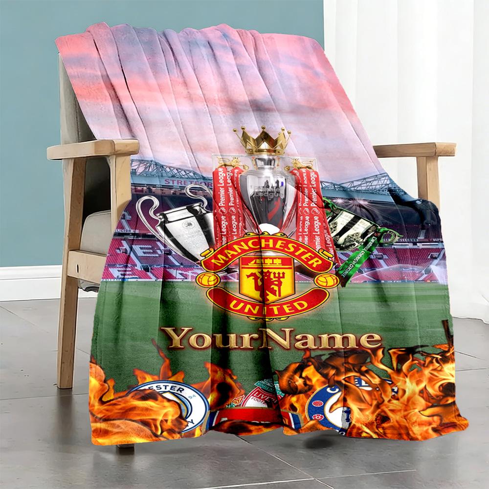 Manchester Customize Text Blanket Lightweight Customizable Blanket Soft Warm Cozy for Bed Couch Office Chair Chair Ideal for All Seasons