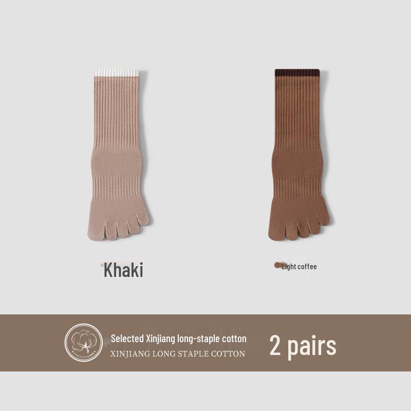 Women's Five-Finger Yoga Socks - Pure Cotton, Odor-Resistant, Sweat-Absorbent, Breathable, Antibacterial, Mid-Calf Toe Socks for Autumn/Winter.