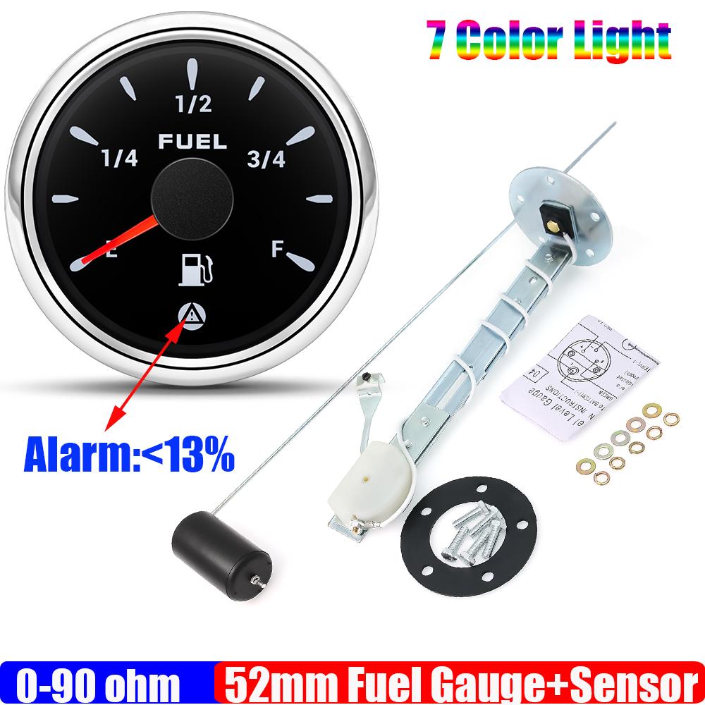 ZMFJH 2"52mm Fuel Level Gauge with Flashing Alarm 0-190ohm 240-33ohm 0-90ohm Fuel Sensor Car Boat Oil Tank Meter 7 Color Light