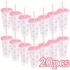 2/20 Stück 24oz Wiederverwendbare Partybecher mit Strohhalm & Deckel Niedliche Schleife Plastikbecher für Kalte Getränke Zuhause Büro Outdoor-Nutzung Sommergeschenk