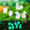 Y3NA Bundle of 8 Resin Animal Figures with Glow Effect Lovely Rabbit Micro Landscape Decorations Funny Ornament for Home