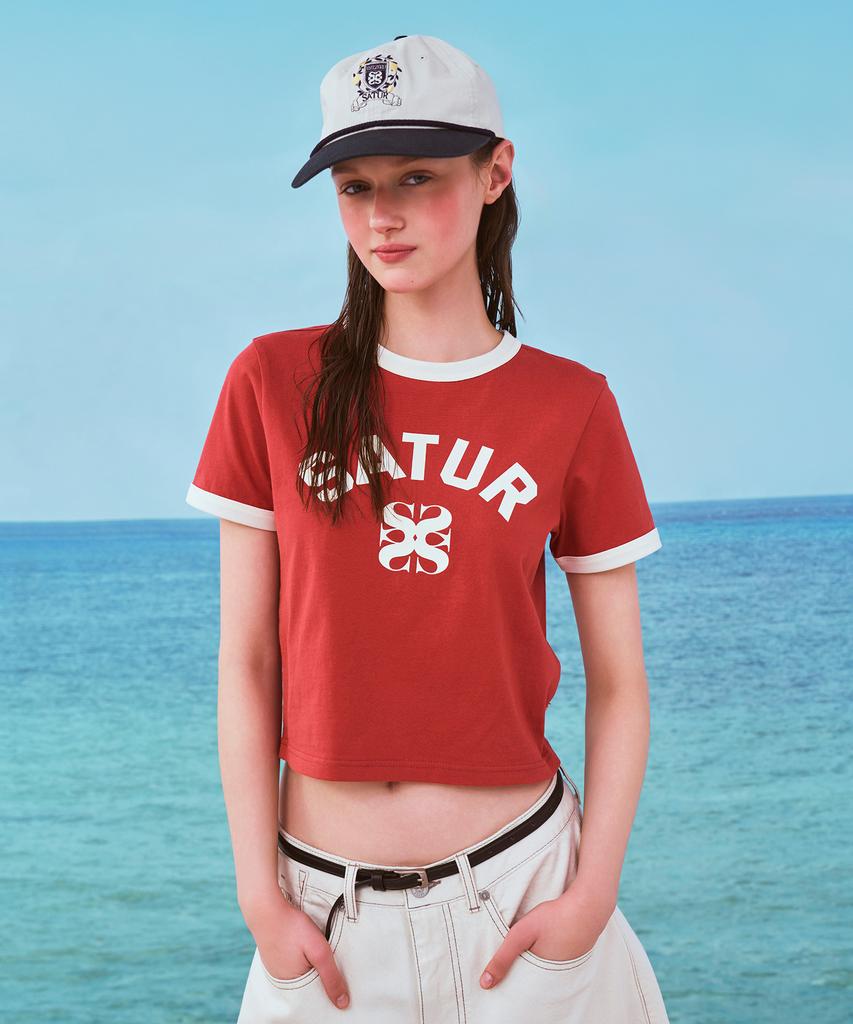 Seteo (W) Arch Logo Ringer Short Sleeve T-Shirt Red