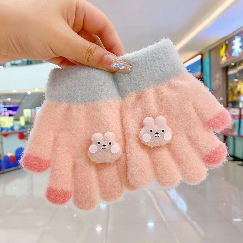 Children's Gloves Female Winter Boy Winter Warm Cartoon Cute Baby Full Finger Five Fingers Thickened Gloves
