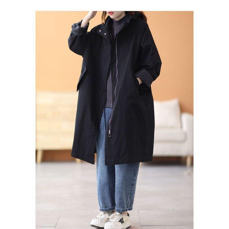 

Женский ветрозащитный плащ большого размера в стиле милитари на весну и осень, свободный повседневный с капюшоном, женская куртка средней длины на весну и осень XL чёрный