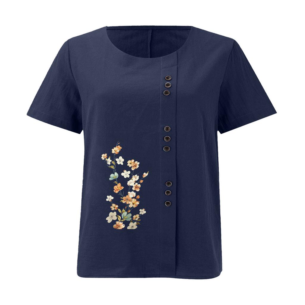 T-shirt Estiva Oversize in Cotone e Lino a Maniche Corte, Abbigliamento Donna Oversize Stampato in Cotone e Lino