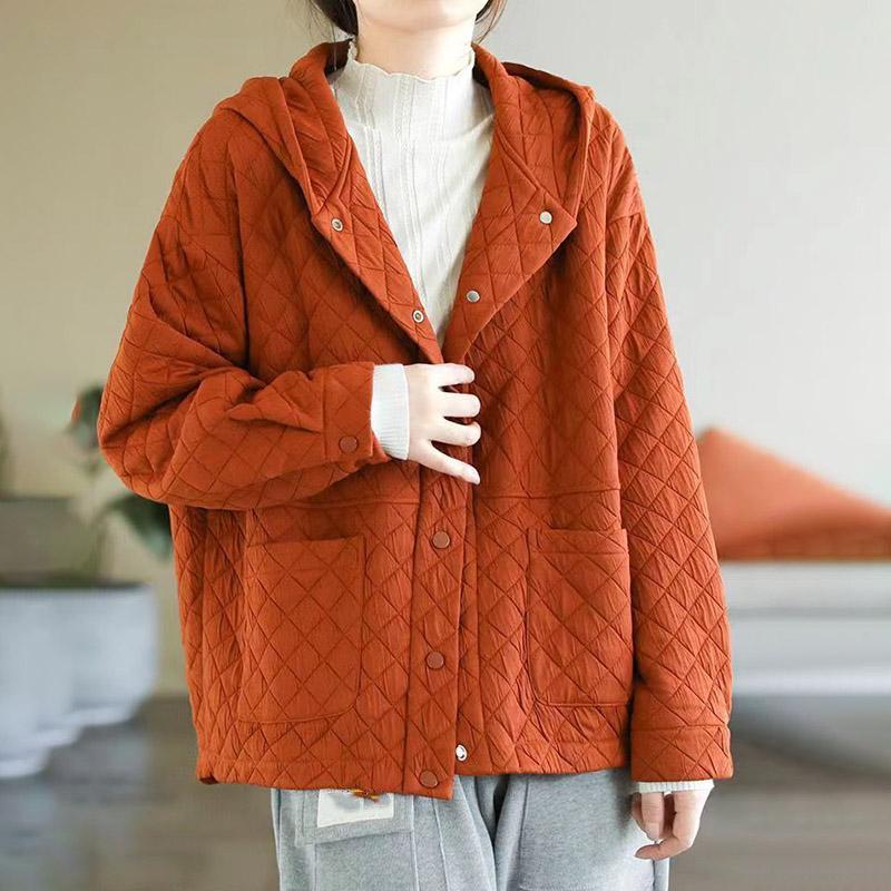 

Женская свободная теплая куртка с капюшоном больших размеров, свободный теплый топ с большими карманами в ромбовидную клетку 3XL