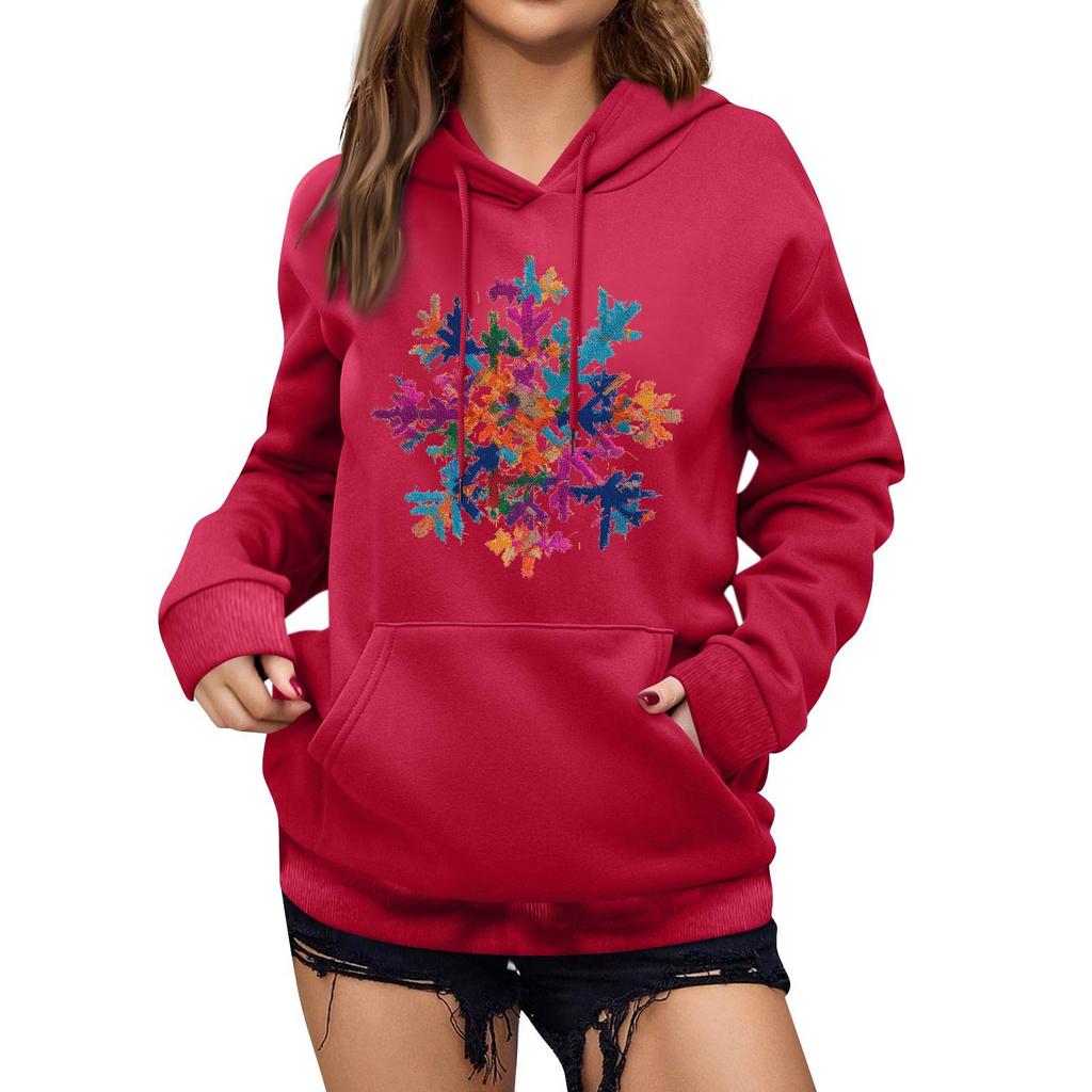 Women's Winter Christmas Printed Pullover Hooded Sweatshirt Fleece Long Sleeve Sweatshirt