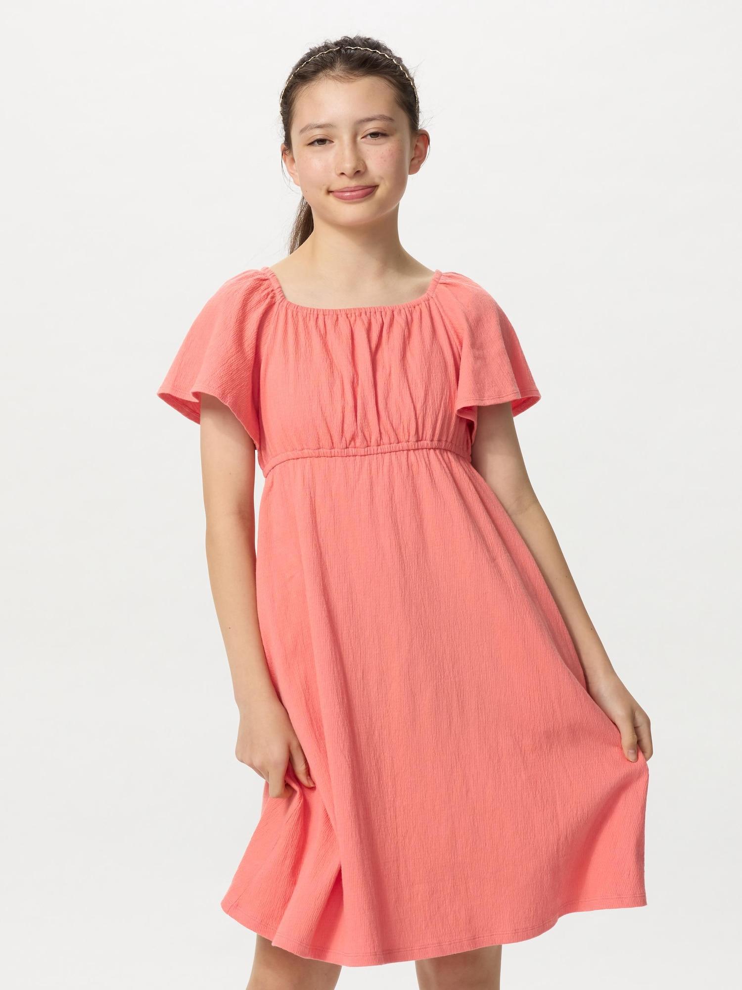 

Uniqlo Платье для девочек с расклешенными рукавами и коротким рукавом 24 ORANGE/KIDS 100