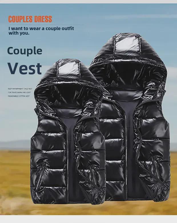 2024 Shiny Women's Hooded Vest: Korean Style, Wash-Free for Autumn/Winter - Perfect for Couples and Students