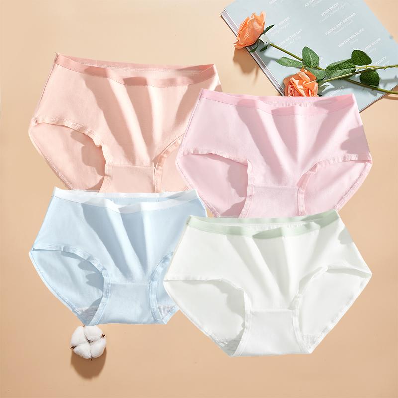 FINETOO 4Pcs/Set Women's Cotton Briefs Soft Breathable Underwear Set Mid Waist Solid Color Panties For Daily Wear High Elastic Underwear