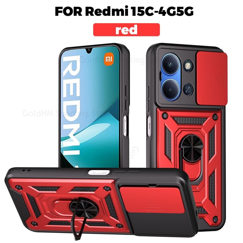 Armor Shockrpoof Hybrid Heavy Duty Phone Case For Xiaomi Redmi 15C 14C 13C Magnetic Ring Holder Stand Slide Lens Cover Redmi Note 14 12 13 15 Pro Plus