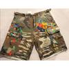 ZYLLO Summer Fashion Camouflage Splicing Leather Letter Washed Retro Knee Jeans Men Women Shorts