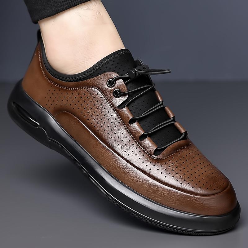 Brand Men Soft Sole Comfort Sneakers Breathable Men Punching Leather Shoes Non-slip Driving Shoes Summer Man Casual Oxford Shoes