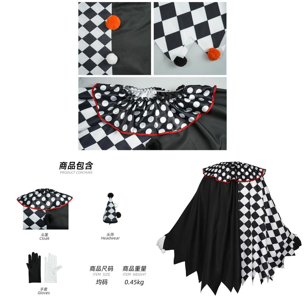 Halloween Fashion Costume With Black White Cloak Made Of Breathable Cotton For Role Play